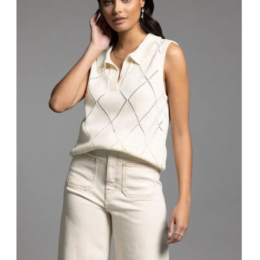 Weekend Women's T2088SWDG Size Small Cream Pullover Knit Top Sleeveless